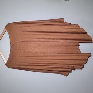ASTROLOGIE Long Sleeve Batwing Oversized Tan Capelet Blouse